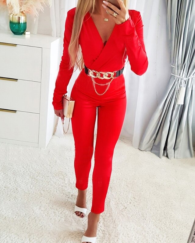 Sexy tiefer V-Ausschnitt Langarm Overall einfach und elegant neue Mode heiß verkauften Damen bekleidung