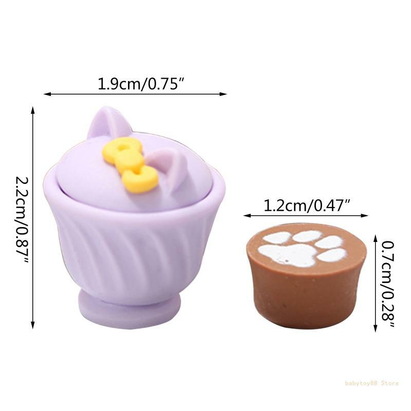 Y4UD 3 unids/set realista Mini taza de café taza de juguete con tapa para niños 1/6 1/12 casa de muñecas simulando jugar falso