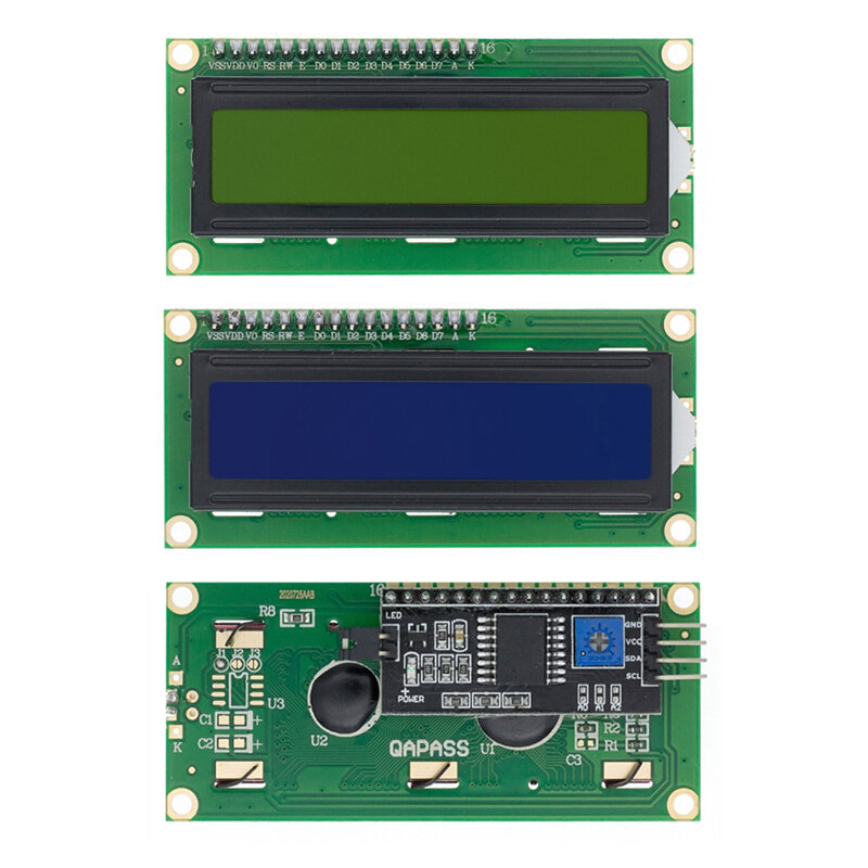 LCD1602 1602โมดูล LCD สีฟ้า/สีเหลืองสีเขียวหน้าจอจอแสดงผล LCD 16X2ตัวอักษร PCF8574T PCF8574 IIC I2C อินเทอร์เฟซ5V สำหรับ Arduino