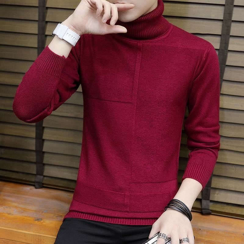 brand Men Turtleneck Sweaters and Pullovers 2021 New Fashion Knitted Sweater Winter Men Pullover Homme Wool Casual Solid Clothes