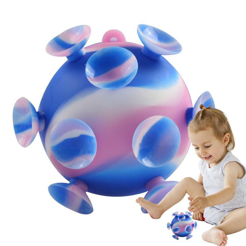 Fidget Ball Toys com luz para crianças, Funny Bathing Sucker, Ventosa, Chattles dos desenhos animados, Brinquedos educativos