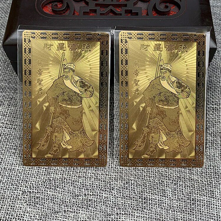 Chapeamento de cobre de ouro carregando cartão pequeno, Guan Di Sheng Jun, Jin Ka Wu Cai Shen Metal Buddha Card