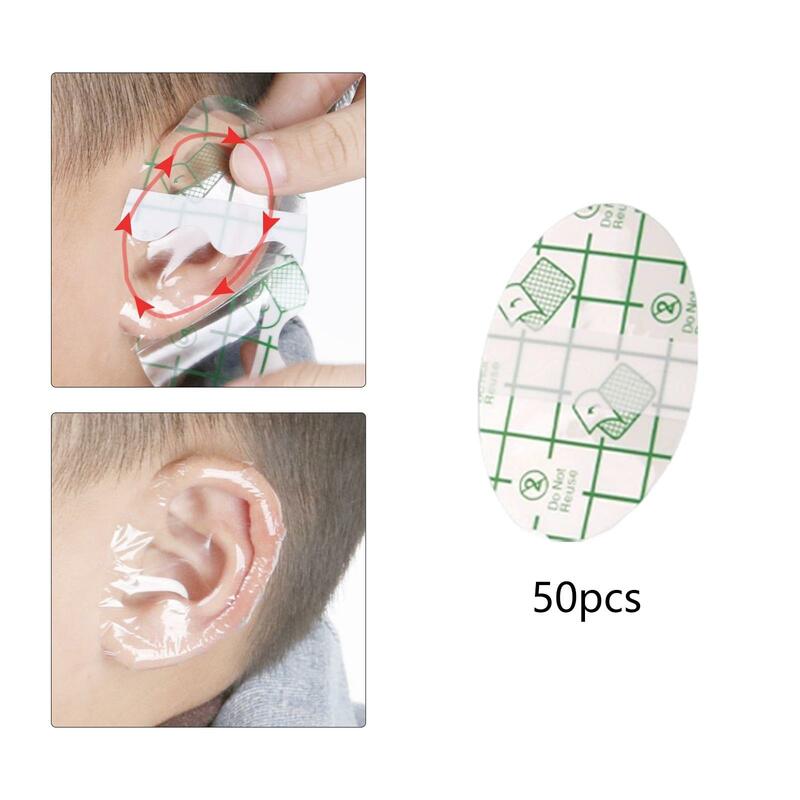50x เด็กหูกันน้ำครอบคลุมทิ้ง Breathable PU ฟิล์มสติกเกอร์หู Earmuffs ป้องกันหูสำหรับอาบน้ำว่ายน้ำเด็ก