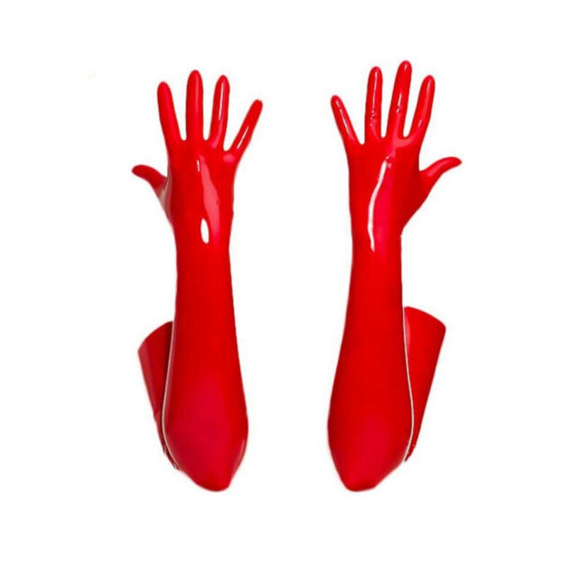 Guanti Unisex in lattice di gomma da polso senza cuciture modellati lunghezza della spalla nero e rosso lunghi guanti Fetish Sexy per uomo donna