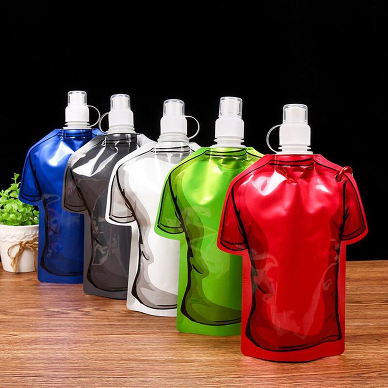 Kantong air lipat portabel, kaus berbentuk kantong air 500ml bebas Bpa dapat dilipat, botol minum anti bocor untuk mendaki