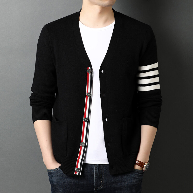 Najwyższej klasy 2023 New Autum zimowa marka moda dzianinowy męski kardigan sweter czarne koreańskie Casual płaszcze kurtka męska odzież