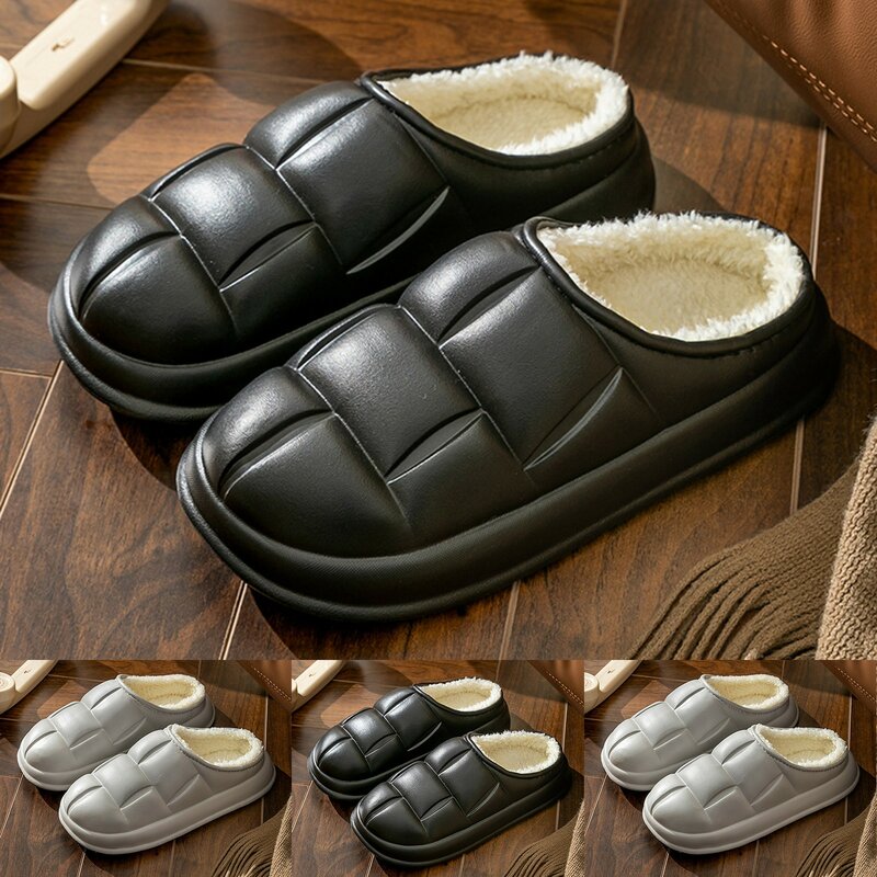 2024 Winter Slippers Men Outdoor Waterproof Warm Sneaker Slippers Women Non-Slip Indoor Plush Home Footwear Thick Platform Shoes