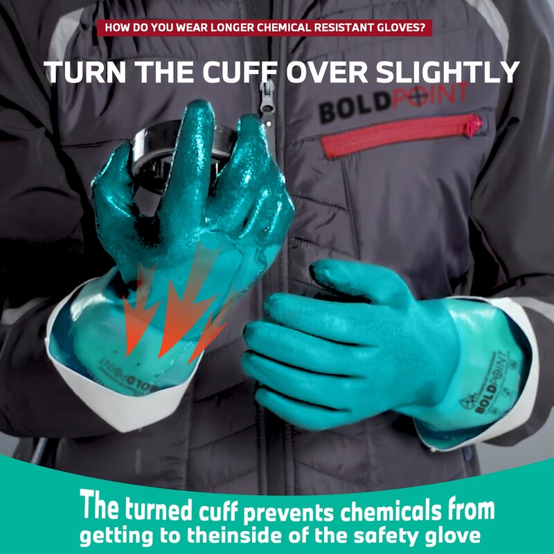 1 Pair 16" 22Mil Heavy-Duty Nitrile Gloves - Chemical, Acid, Oil Resistant, Non-Slip for Industry, Agriculture, Forestry