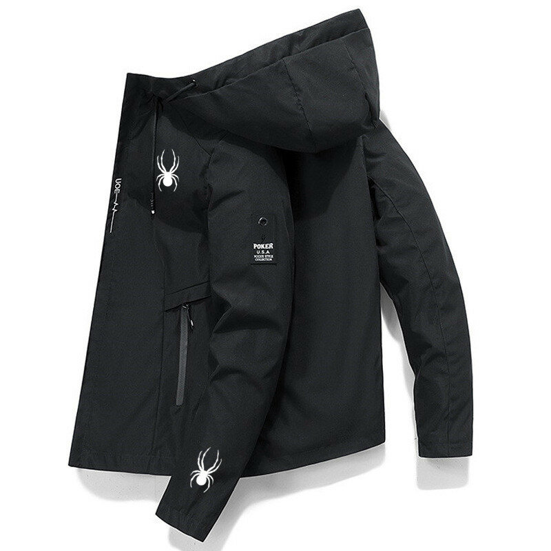 Jaket pria kualitas tinggi dicetak luar ruangan jaket olahraga bertudung tahan angin modis santai merek olahraga mountaineering bersepeda jac