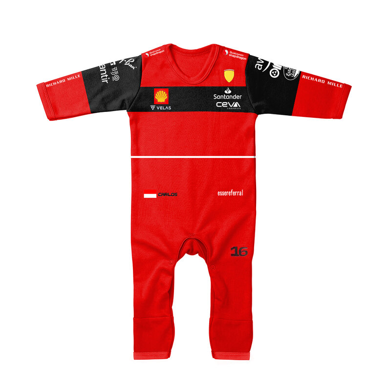 2022ฤดูกาลใหม่ F1 Racing F1-75รุ่น16-55หลาจั๊มสูทเด็กทารกสีแดง Extreme กีฬาพัดลม Romper ในร่มและกลางแจ้งเสื้อผ้า