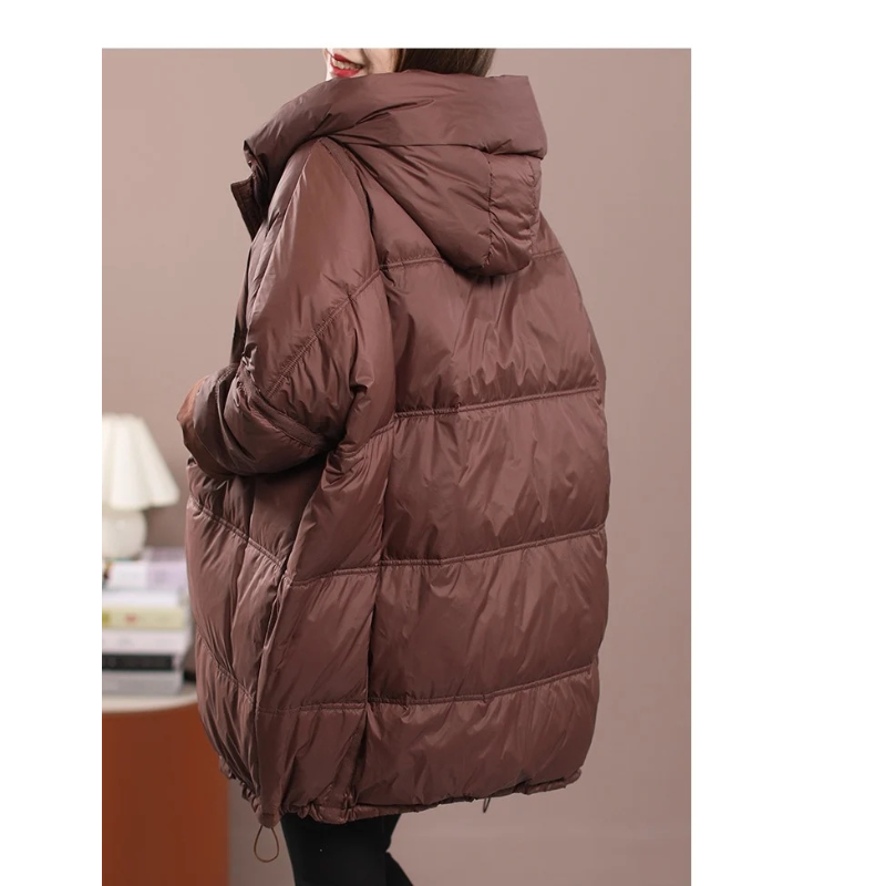 Chaqueta holgada con capucha para mujer, Abrigo acolchado de gran tamaño de pato blanco, prendas de vestir exteriores coreanas aisladas, otoño e invierno, 2024