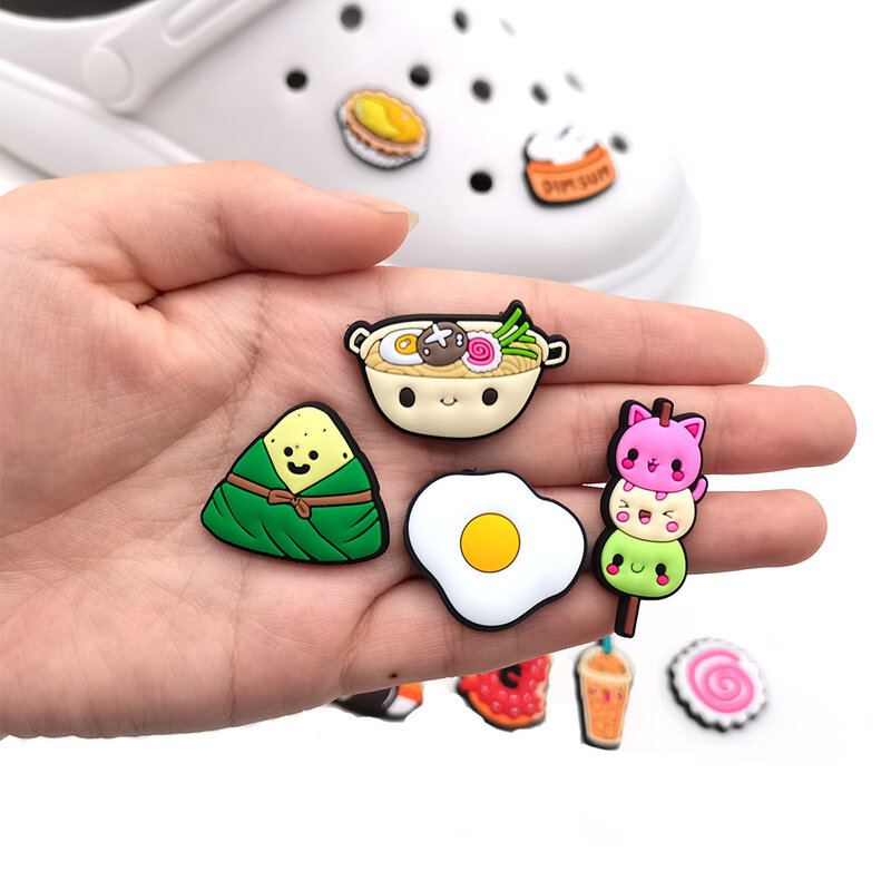 New 1pcs jibz Cute food Eggs Shoe Charms Cartoon DIY croc clogs Aceessories for garden Sandals pins Decorate kids girls Gifts
