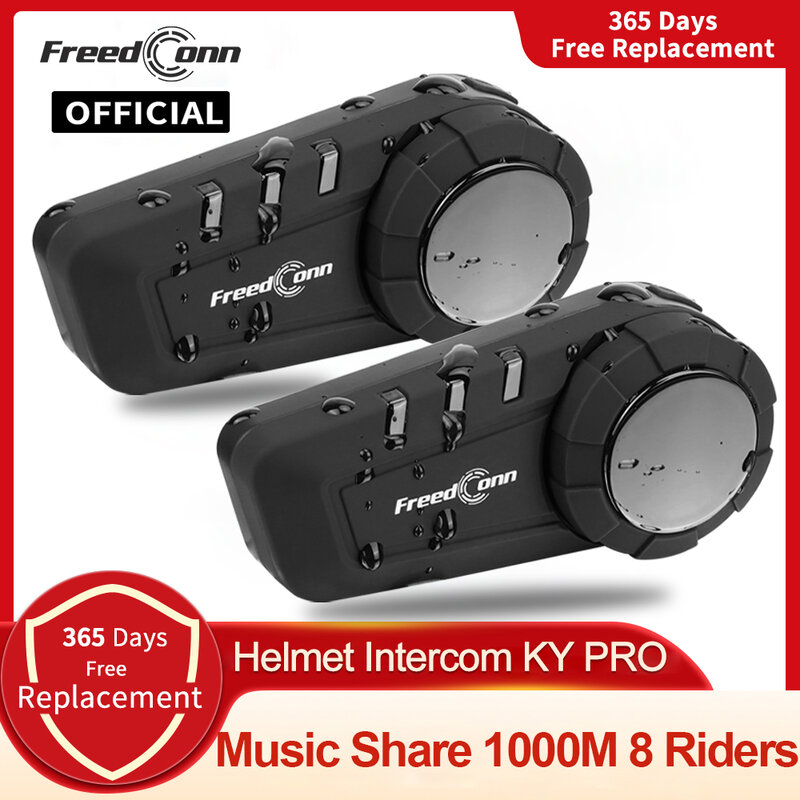 Freedconn KY 프로 오토바이 헬멧 블루투스 인터콤 헤드셋, BT 5.0 헤드폰, 6 명 라이더 1000M 모토 그룹 방수 인터폰