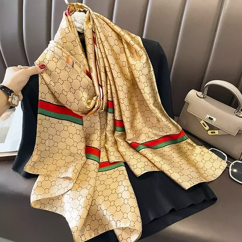 2024 damska luksusowa marka popularna szalik w kropki rozszerzony jedwabny kwadratowy szalik moda dekoracyjna chusta szal hidżab
