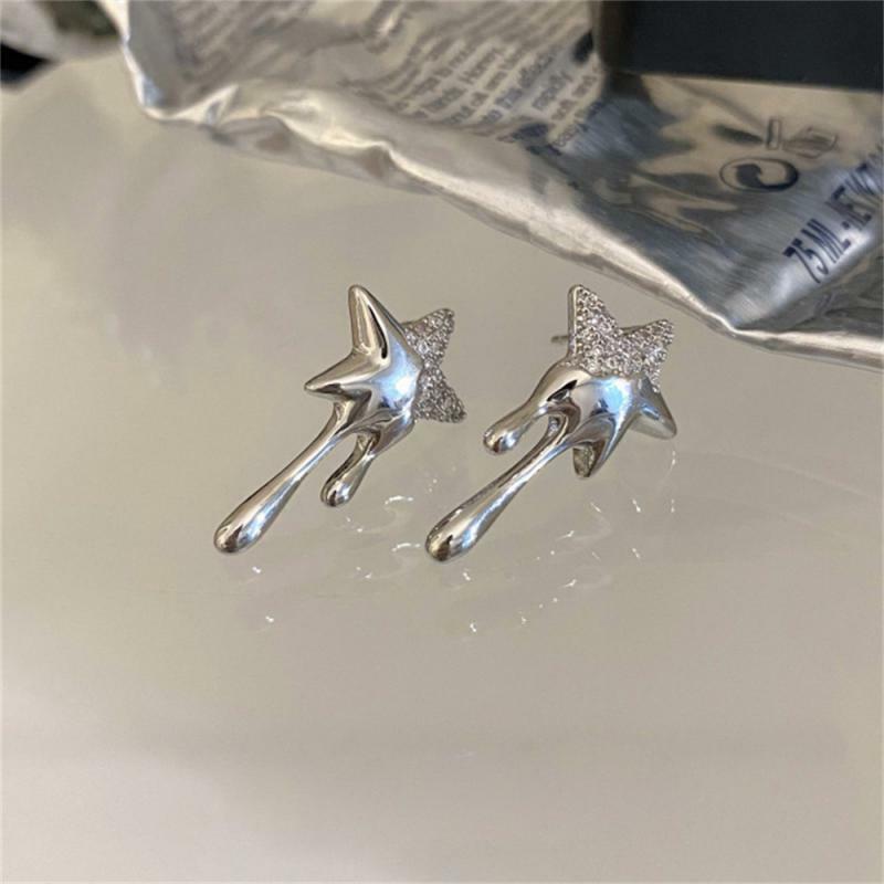 1~6PCS Fashion Woman Zircon Lava Star Stud Earrings for Women Simple Sliver Color Rhinestone Temperament Earring Party Jewelry