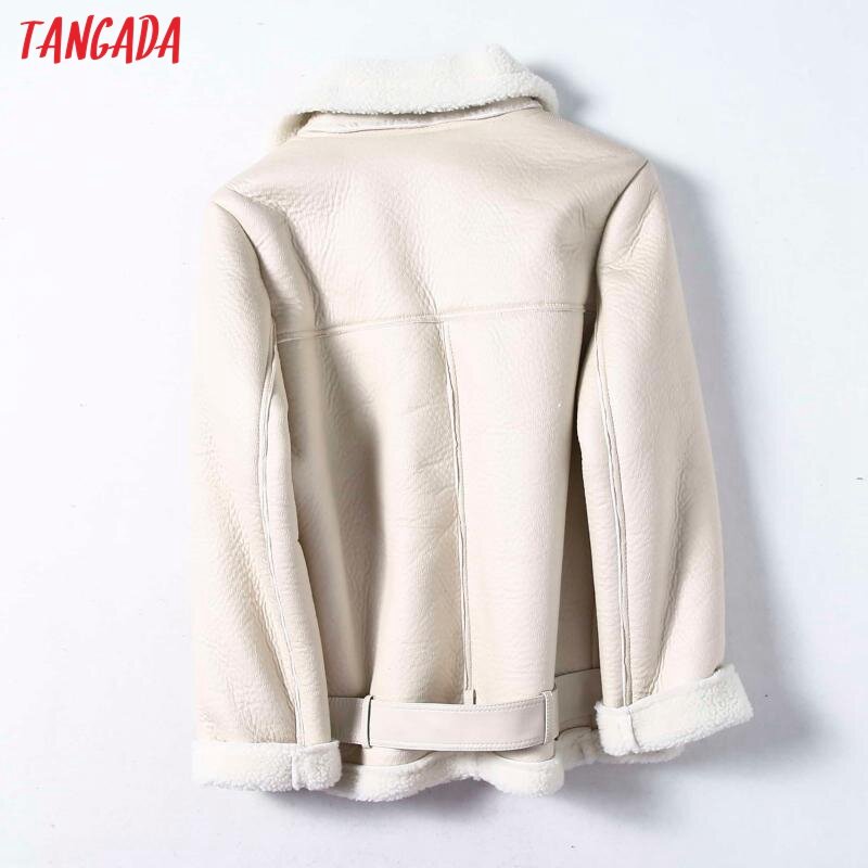 Tangada – manteau beige à col rabattu pour femme, veste en faux cuir, avec ceinture, manteau surdimensionné épais et chaud, collection hiver 2021, 5B01