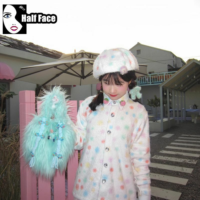 Y2k würzige Mädchen Harajuku Frauen Gothic pelzigen Punk Plüsch kleinen geflochtenen Hund eine Schulter Lolita Mini Winter Umhängetaschen Tasche