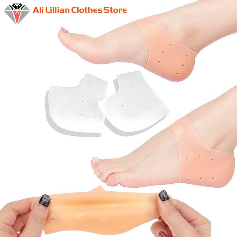 แผ่นซิลิโคนรองส้นและปลอกสนับแข้งส้นเท้า1คู่สำหรับ Relief plantar fasciitis อาการปวดส้นเท้าถุงเท้ายางยืดลดความดัน