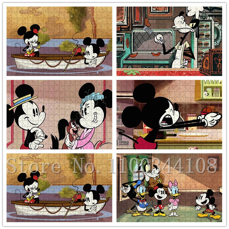 Disney Cartoon puzzle dla dzieci Mickey Minnie Mouse 300/500/1000 szt. Papierowych puzzli edukacja dzieci zabawki do gier