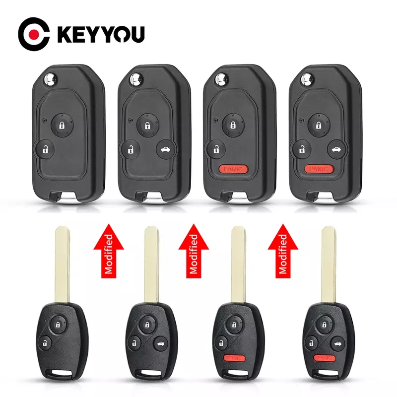 Ключ автомобильный KEYYOU, складной ключ для Honda Accord Civic CRV Pilot 2007 2008 2009 2010 2011 2012 2013 с 2/3/4 кнопками