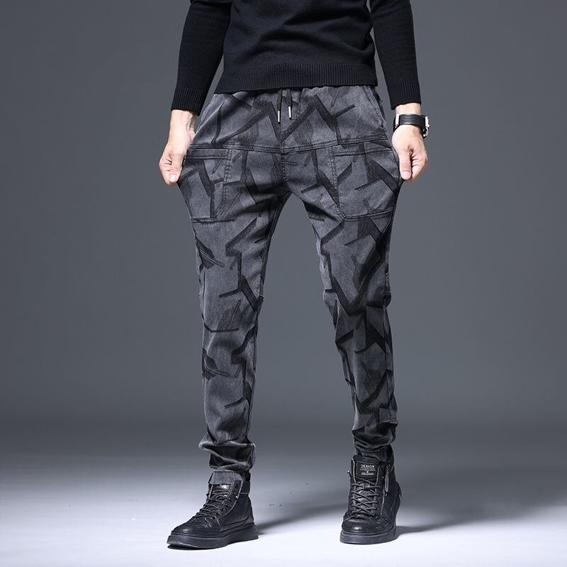 Новинка весна-осень 2023 жаккардовые повседневные брюки с шестью карманами облегающие брюки стрейч для мужчин все Молодежные трендовые длинные брюки