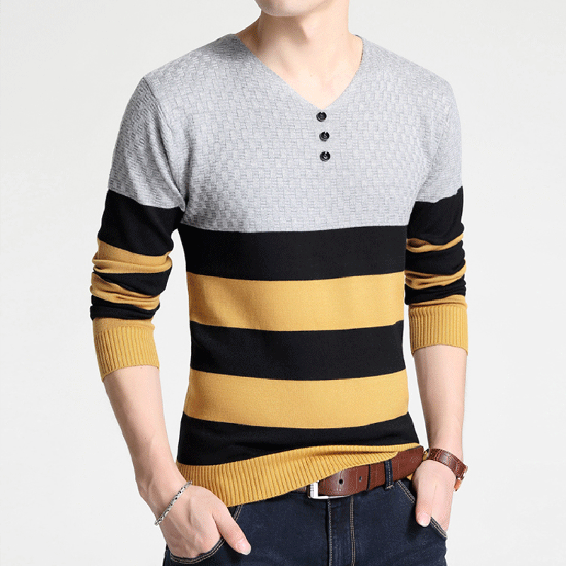Новинка, весенне-осенний полосатый свитер ZOEQO, пуловер, мужские повседневные облегающие мужские свитера, вязаная одежда, свитера и пуловеры