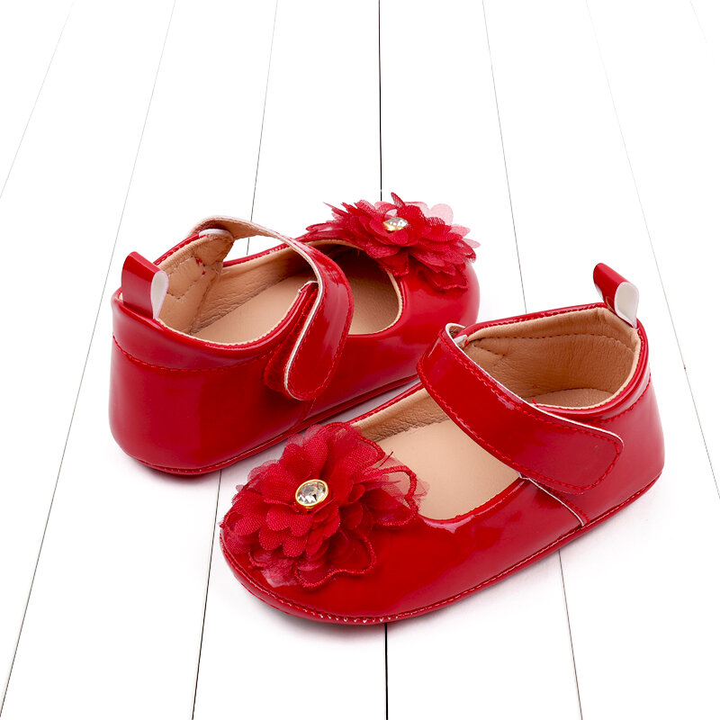Baby Girl Premium PU Flats Infant Flower First Walker Crib Shoes for Party Festival Baby Shower