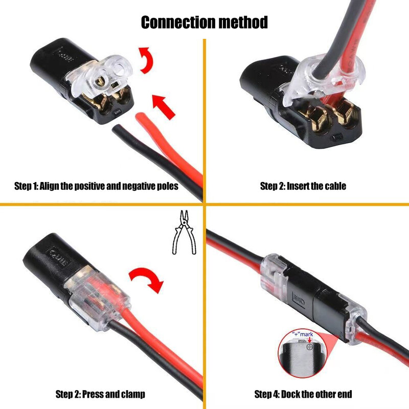 Conectores de encaixe do cabo do fio plugue, fio elétrico impermeável, conector de encaixe do dobro-fio, curvatura de travamento, 2 Pin Way, 50-1Pcs