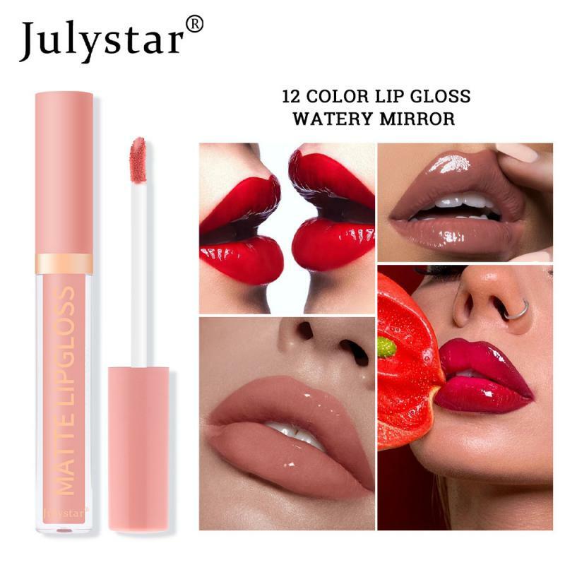 Julystar ลิปกลอส12สีกันน้ำติดทนนานลิปสติกให้ความชุ่มชื้นลิปกลอสแวววาวเครื่องสำอางแต่งหน้าสำหรับผู้หญิง