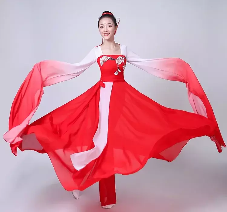 Trajes de dança estilo chinês feminino, hanfu clássico, traje de dança, manga, novo