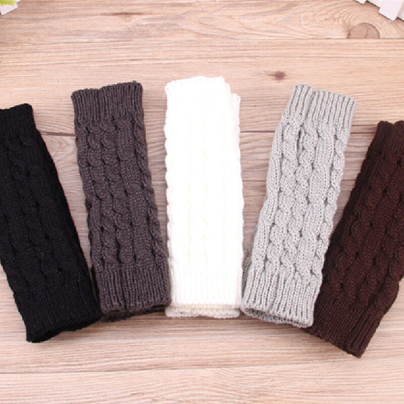 Winter Women's Gloves Solid Color Knitted Half Finger Gloves For Girls Soft warm Wool Knitting Mittens Twist Crochet Gloves