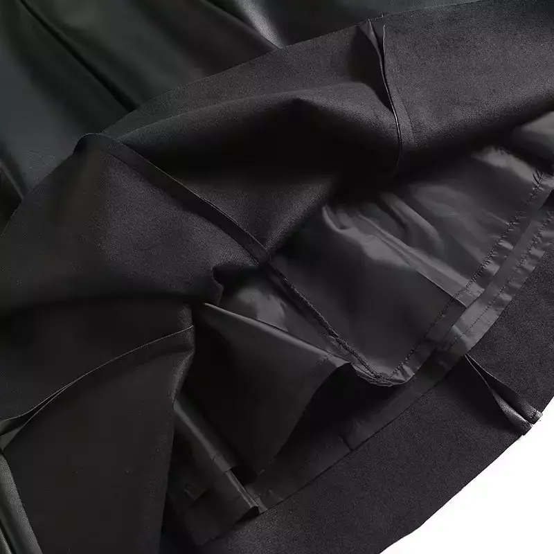 Falda larga plisada de cuero para Mujer, prenda elegante con cremallera y cintura alta, estilo Retro, a la moda, para otoño, 2023