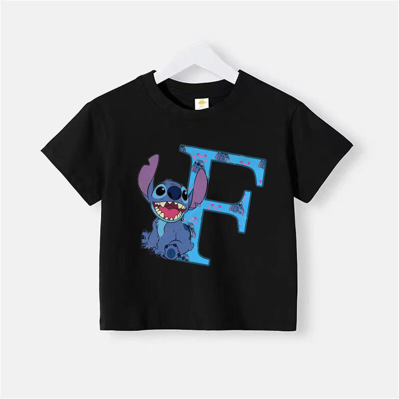 Carta de ponto infantil A-Z camiseta de algodão, combinação de nome, roupa dos desenhos animados kawaii, roupa casual para meninas e meninos, top