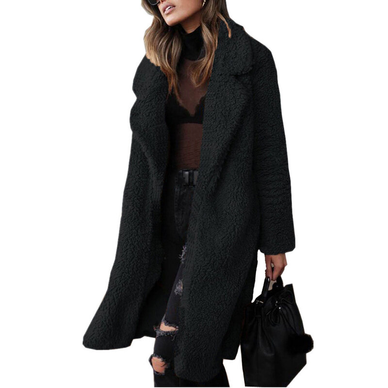 Autumn and Winter Coat for Female Fashion Solid Color New Long-sleeved Lapel Retro Trend Casual Jacket