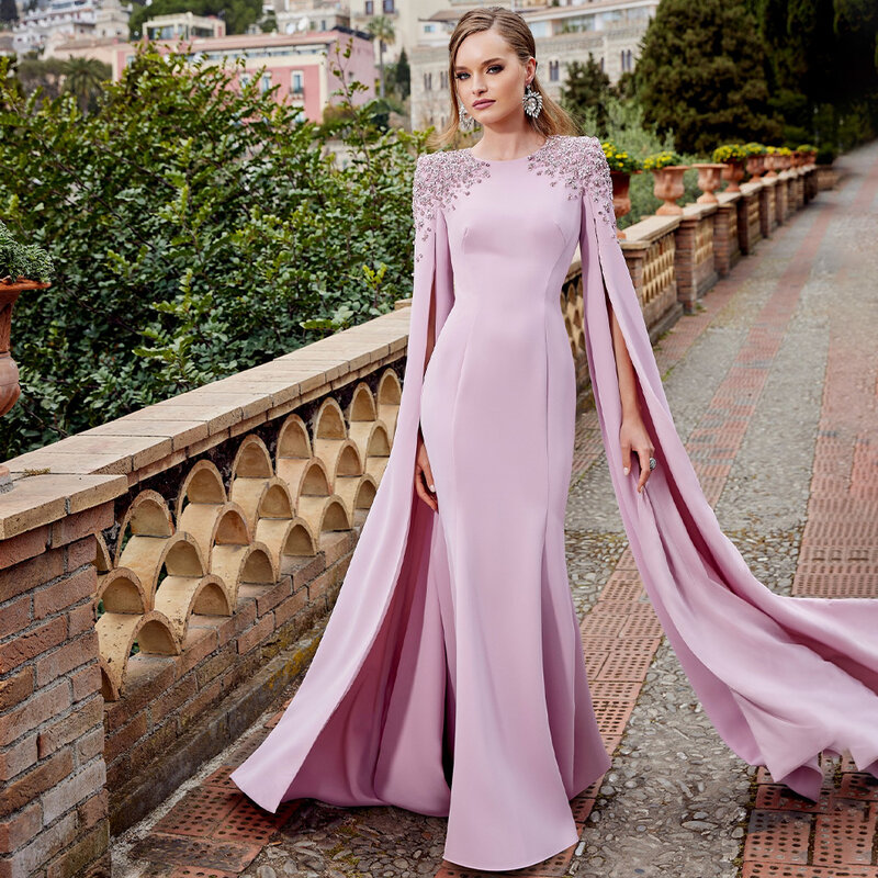 Lavender Monter of the Bride Dress Long Crystal O Neck Mermaid Luxury Wedding Guest Gown Women 2024 Trumpet Formal Party Dresses