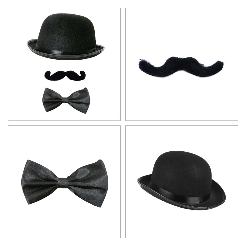 Sombrero mago para Cosplay, pajarita bigote falso para mujeres y hombres, actuación Halloween, envío directo