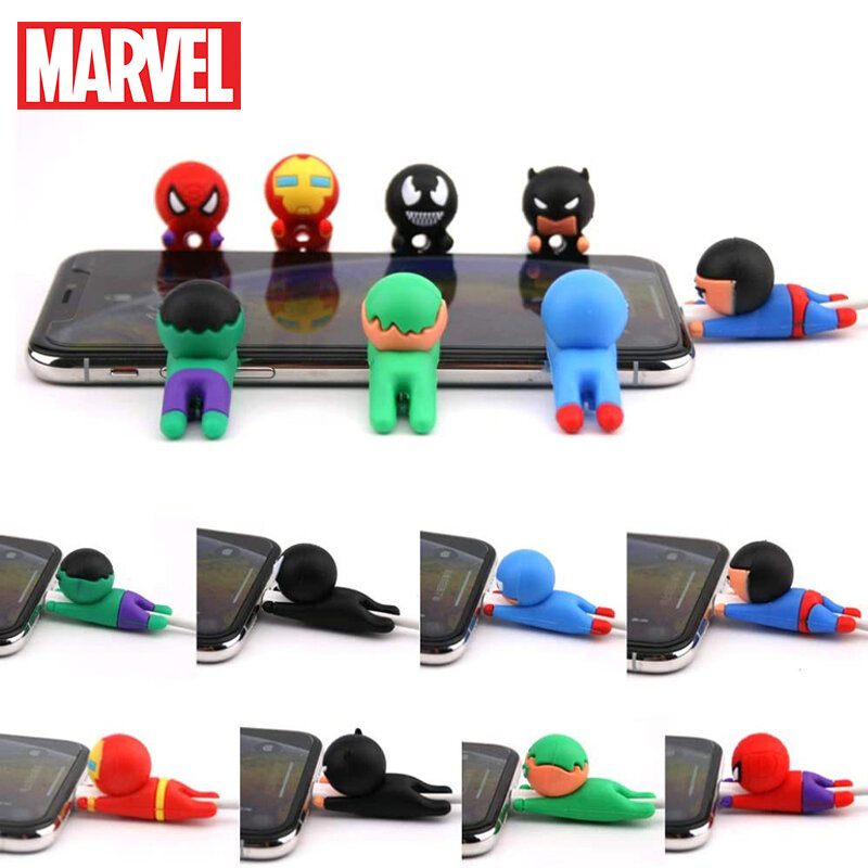 Disney Marvel Spiderman USB Schutzhülle Iron Man Hulk Venom Figur Cartoon Silikon Daten Kabel Biss Schutzhülle Spielzeug