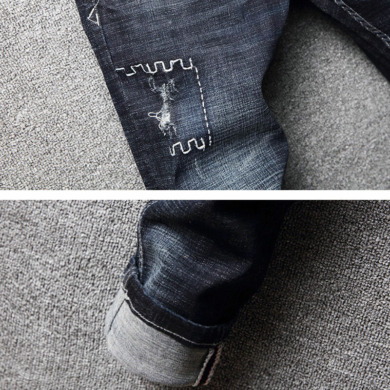 Thiết Kế Thời Trang Quần Jean Nam Cao Cấp Đen Retro Xanh Dương Thun Mỏng Phù Hợp Với Quần Jeans Rách Nam Vintage Cổ Denim Quần Hombbre