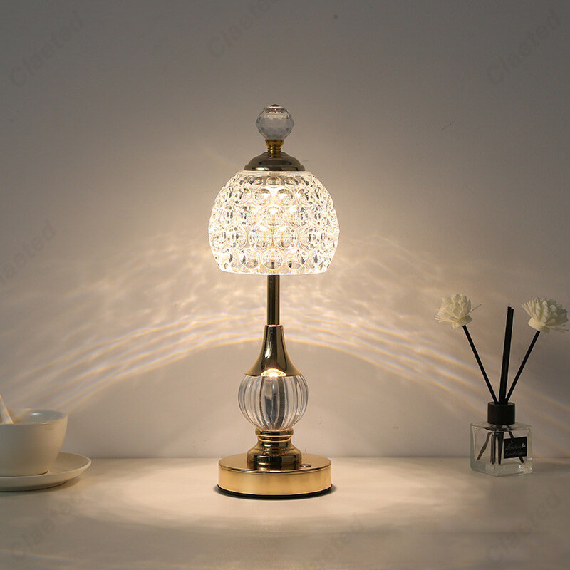 Металлическая Хрустальная акриловая настольная лампа, прикроватная лампа для спальни, скандинавский Ретро домашний декор, маленькая ночника, настольная лампа с сенсорным управлением