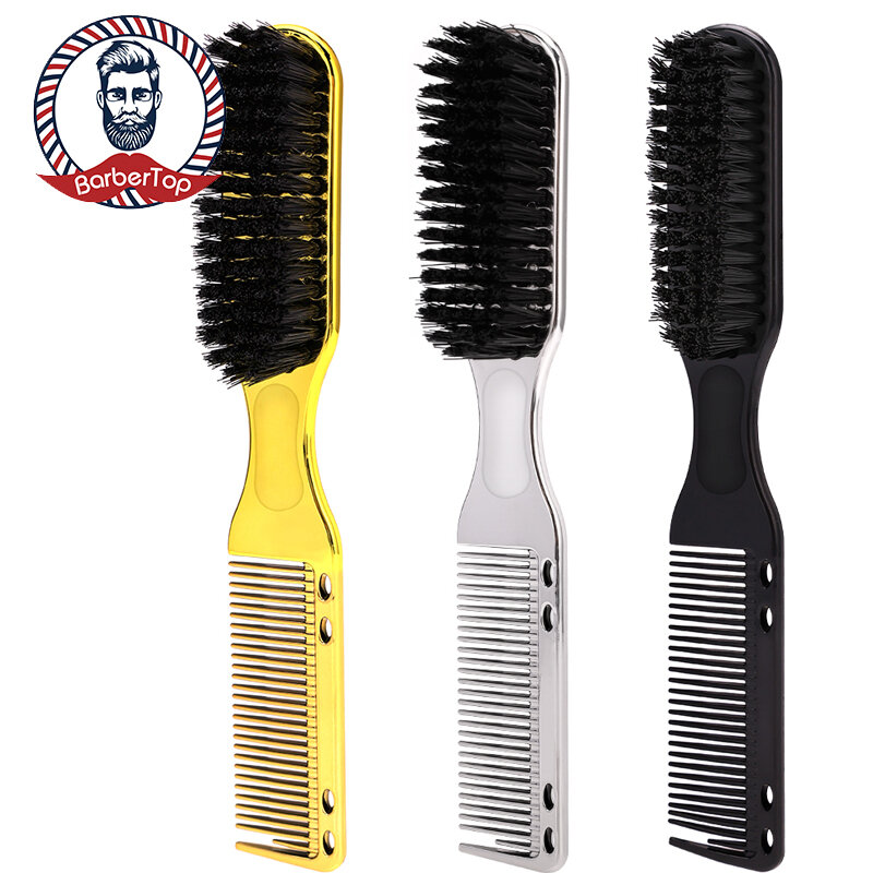 2 in 1 Men Beard Brush Plastic Handle Soft Hair Cleaning Brush Barber Vintage Oil Head Styling Comb Moustache Barbershop Tools