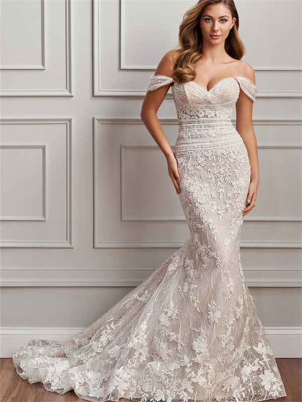 Elegant Off-Shoulder Bridal Dress 2024 Charming Lace Wedding Dress Romantic Removable Swing Floor-length Dress Vestidos De Novia