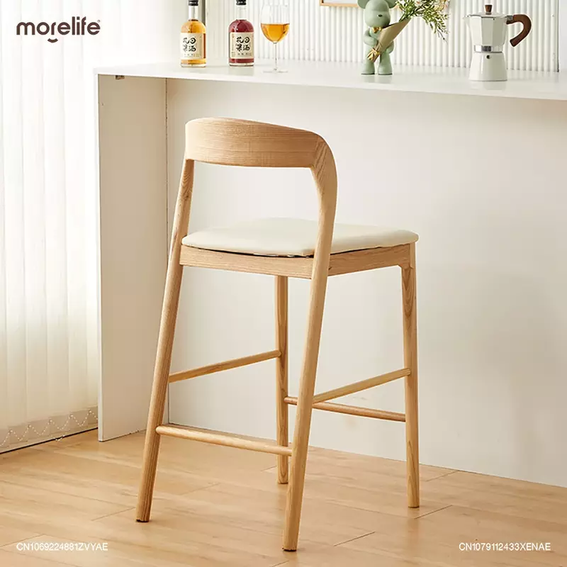 Sillas de Bar nórdicas de madera maciza para el hogar, taburetes altos de Toon chino blanco, escritorio frontal minimalista moderno, silla trasera de recepción, muebles