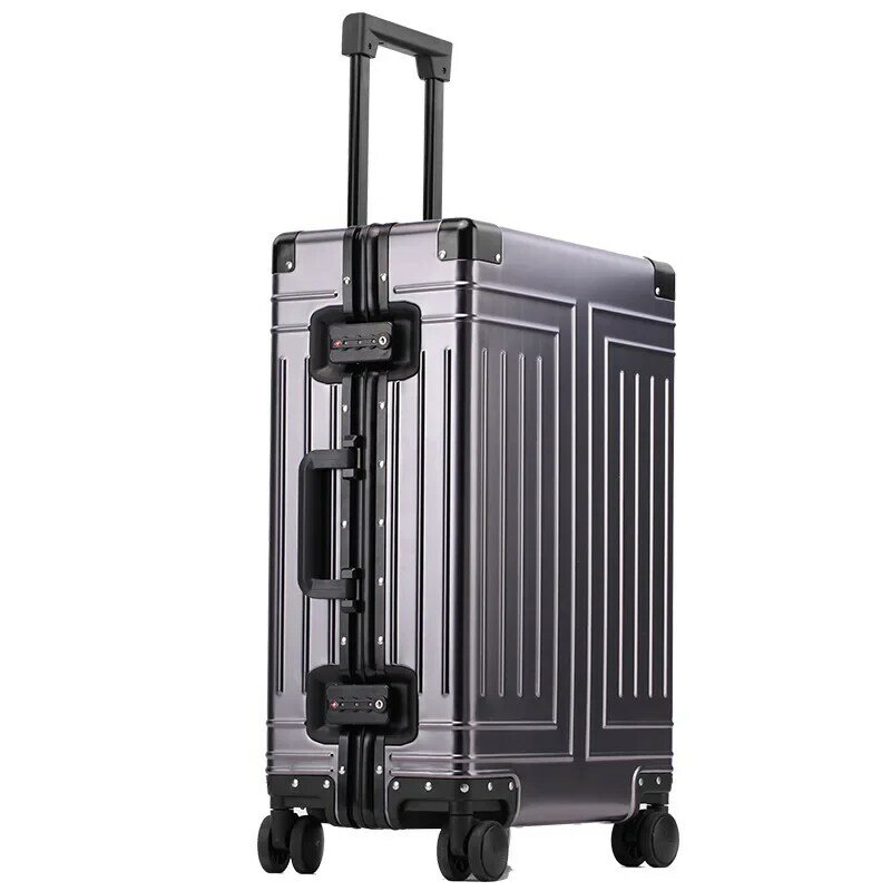 Tas koper bagasi klasik, tas koper 24 inci, tas asrama, koper logam paduan alumunium sepenuhnya, kata sandi, roda Universal