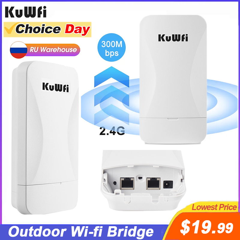 KuWFi-puente inalámbrico de 2,4G para exteriores, señal de 300Mbps, CPE, PTP, largo alcance, 24V, potencia PoE, IP65, modo repetidor AP impermeable