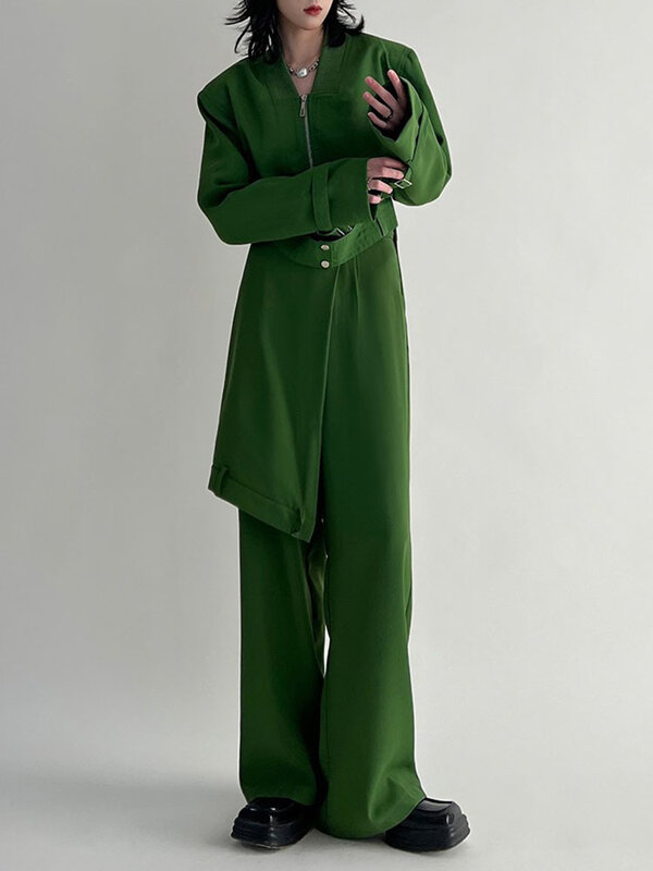 BZVW повседневные модные дизайнерские зеленые Топы для женщин одежда 2024 весна осень новый тренд высокая талия широкие брюки женские 25X4285