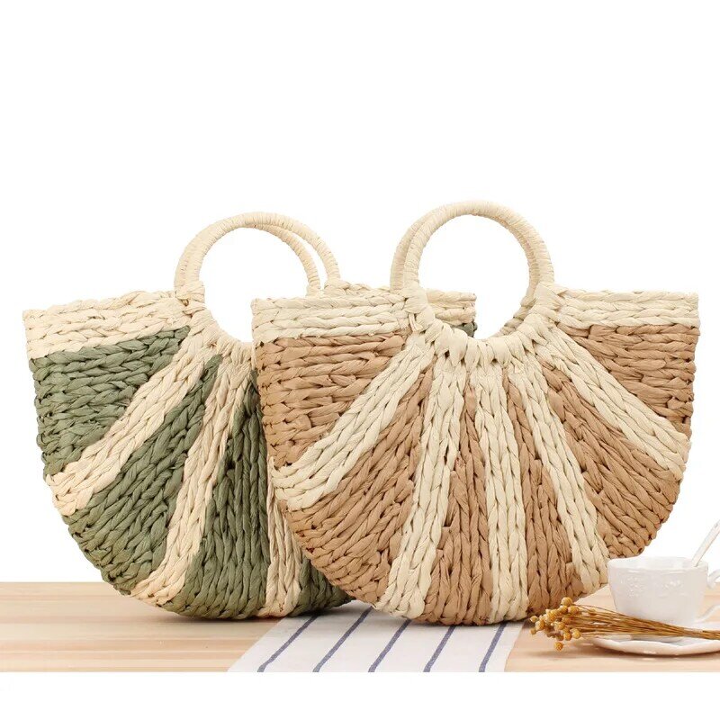 Women's Handbags Straw Woven Bags Vintage Hand Woven Bags Top-handle Tote Bags Summer Beach Bags Travel Vacation Street Fashion