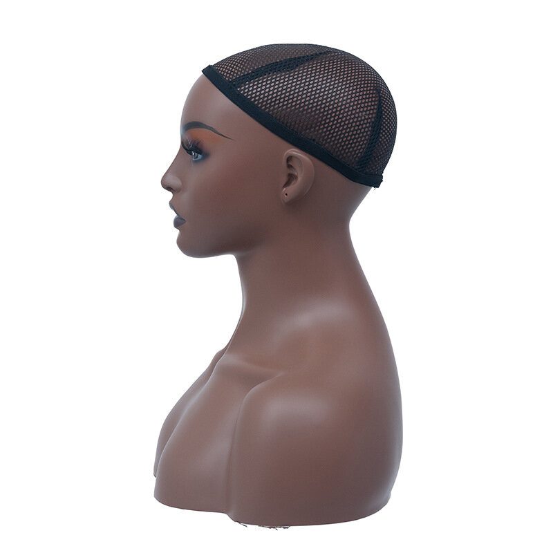 عارضة أزياء نصف جسم أمريكي أفريقي ، دمية الرأس مع الكتف لعرض شعر مستعار وقبعة