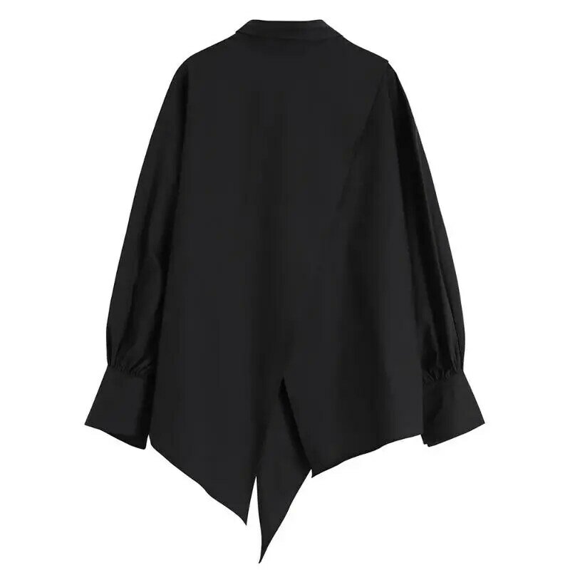 Dimanaf Women Black Irregular Big Size Blouse New Lapel Long Sleeve Loose Fit Shirt Fashion Spring Summer 2024