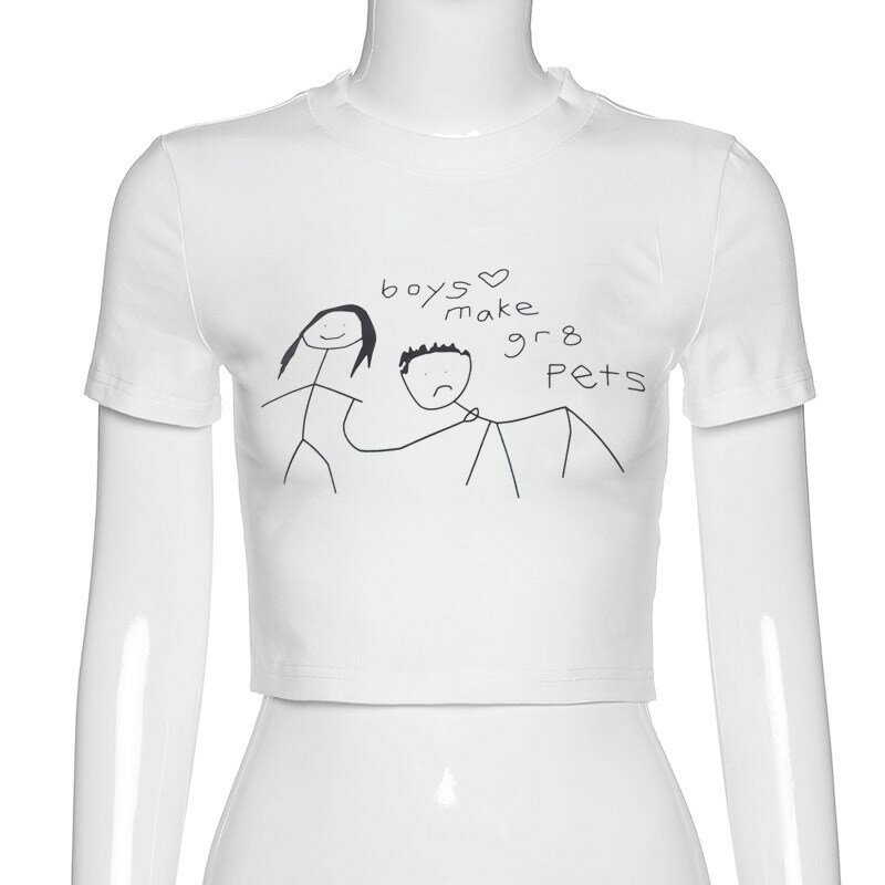 Punk e-girl koszulka graficzna gotycka T-shirt z nadrukiem 90s streetwear lato kobiety w stylu vintage casual o-neck crop top typu basic y2k Harajuku slim