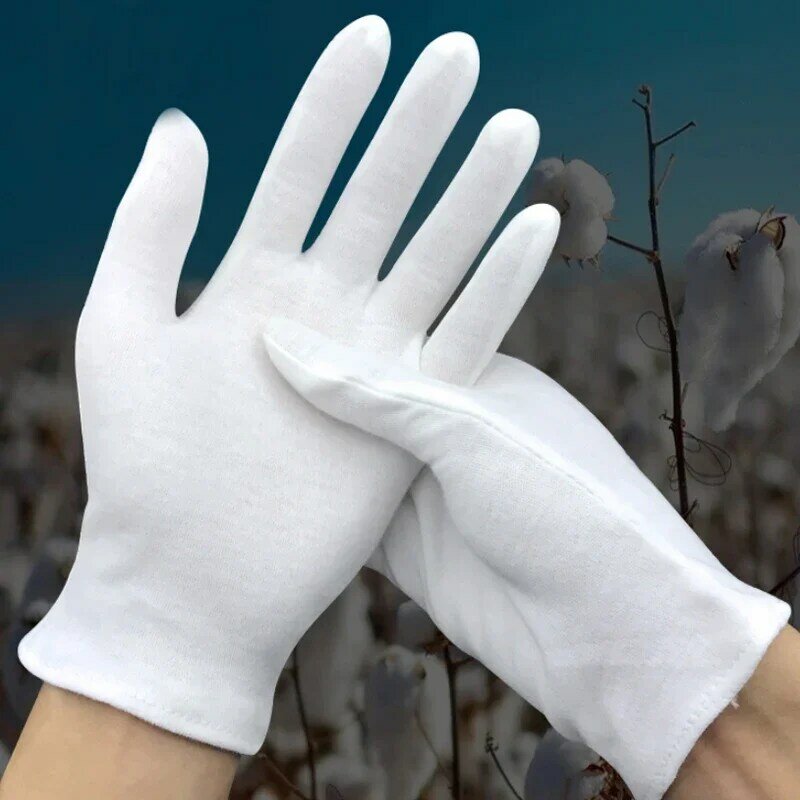 Guanti da lavoro in cotone bianco sfusi per la manipolazione a secco guanti SPA guanti cerimoniali ad alta elasticità strumenti di lavoro per la pulizia della casa
